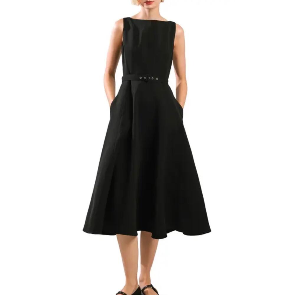 Unique Vintage Black Midi Fit-and-Flare Dress